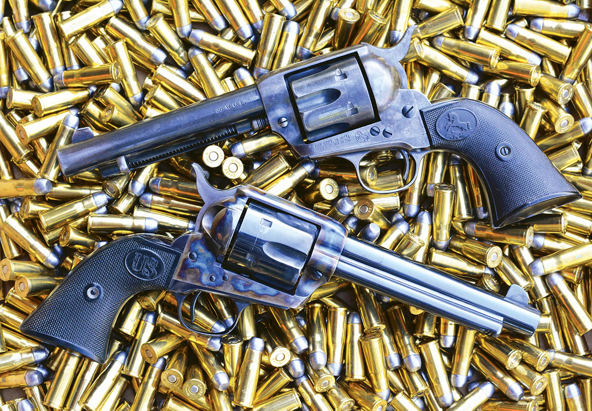 To test 38-40 “Pet Loads” data, both a Colt Single Action Army (top)  and a USFA Single Action (bottom) were used.